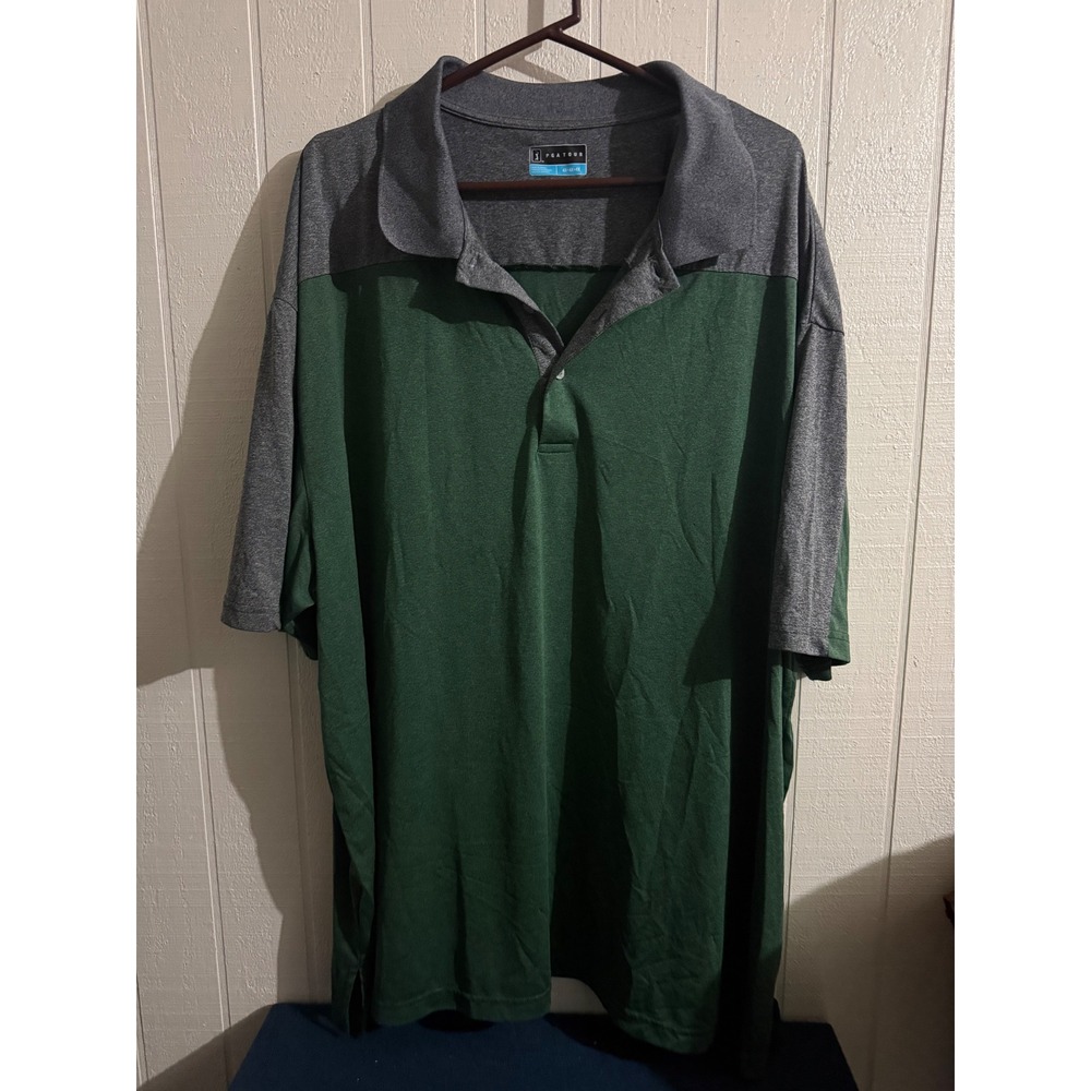 PGA Tour Mens 4X Polo Shirt Green Gray Colorblock Short Sleeve Golf Performance